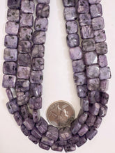 purple enhanced kiwi quartz, 10x10x4mm square, 15" strand, sold per strand