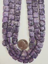purple enhanced kiwi quartz, 12x12x6mm square, 15" strand, sold per strand