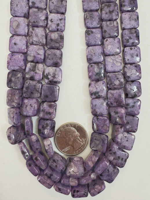 purple enhanced kiwi quartz, 12x12x6mm square, 15