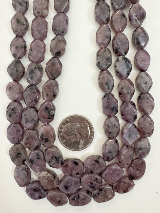 purple enhanced kiwi quartz, 14x10x6mm corner cut flat rectangle, 15