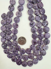 purple enhanced kiwi quartz, 16x16x5mm coin, 15" strand, sold per strand