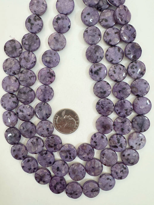 purple enhanced kiwi quartz, 16x16x5mm coin, 15