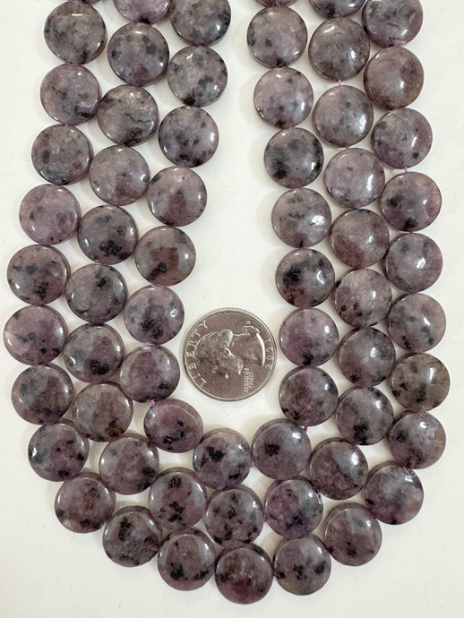 purple enhanced kiwi quartz, 15x15x6mm coin, 15