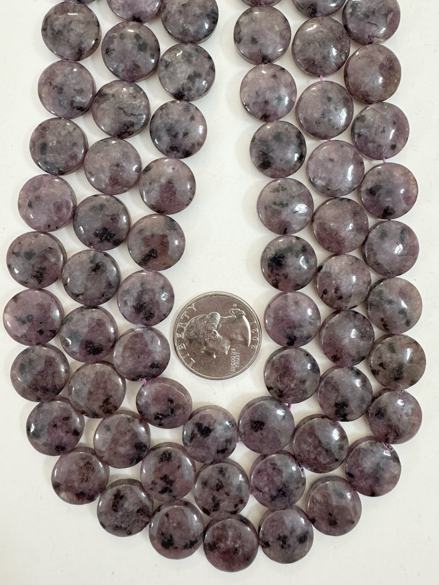 purple enhanced kiwi quartz, 15x15x6mm coin, 15