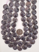purple enhanced kiwi quartz, 18x18x7mm coin, 15" strand, sold per strand