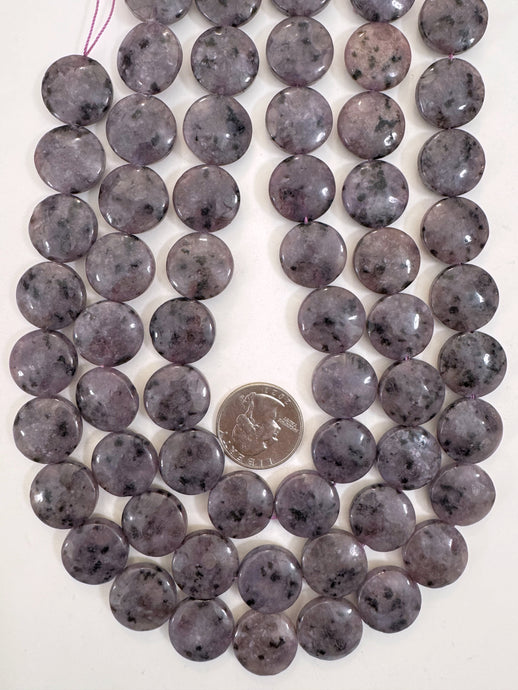 purple enhanced kiwi quartz, 18x18x7mm coin, 15