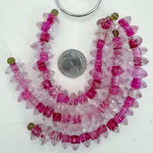 clear dark hot pink inside line stripe, vintage look glass, 16x7mm pointed saucer rondelle,  6" strand, SOLD PER STRAND