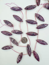 purple color enhanced lotus jasper, 44x15x8mm rectangle , approx 9pc strand, sold per strand