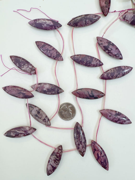 purple color enhanced lotus jasper, 44x15x8mm rectangle , approx 9pc strand, sold per strand