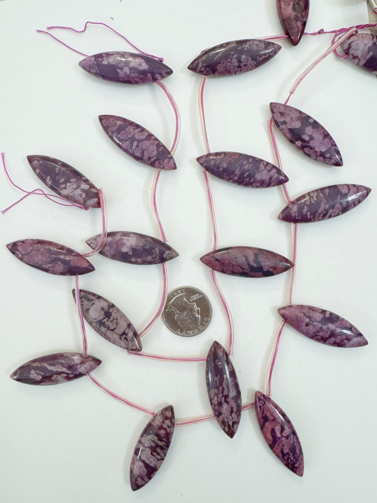 purple color enhanced lotus jasper, 44x15x8mm rectangle , approx 9pc strand, sold per strand