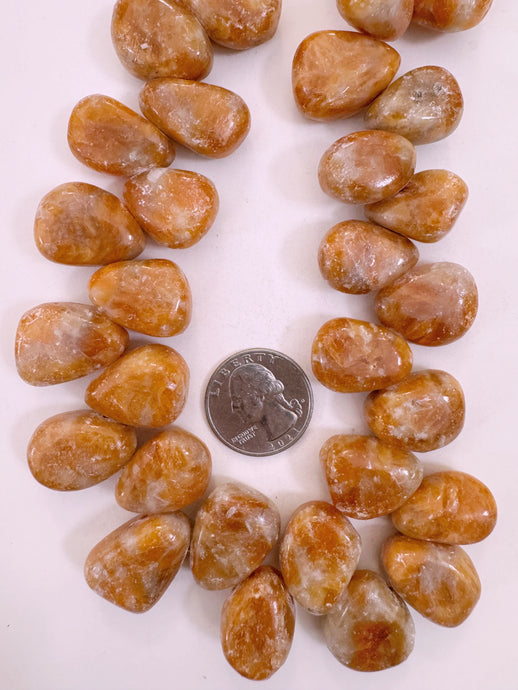 orange calcite, 23x16x10mm mixed nugget pendant, 15
