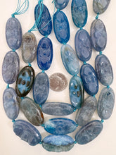 blue color enhanced agate, 40x20x15mm carved flower motif, 15" strand, sold per strand (batch 1)