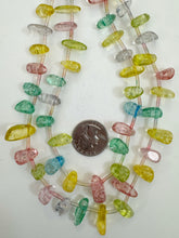 rainbow color enhanced crackle look quartz, 14-20mm tumbled pendants, 15" strand, sold per strand