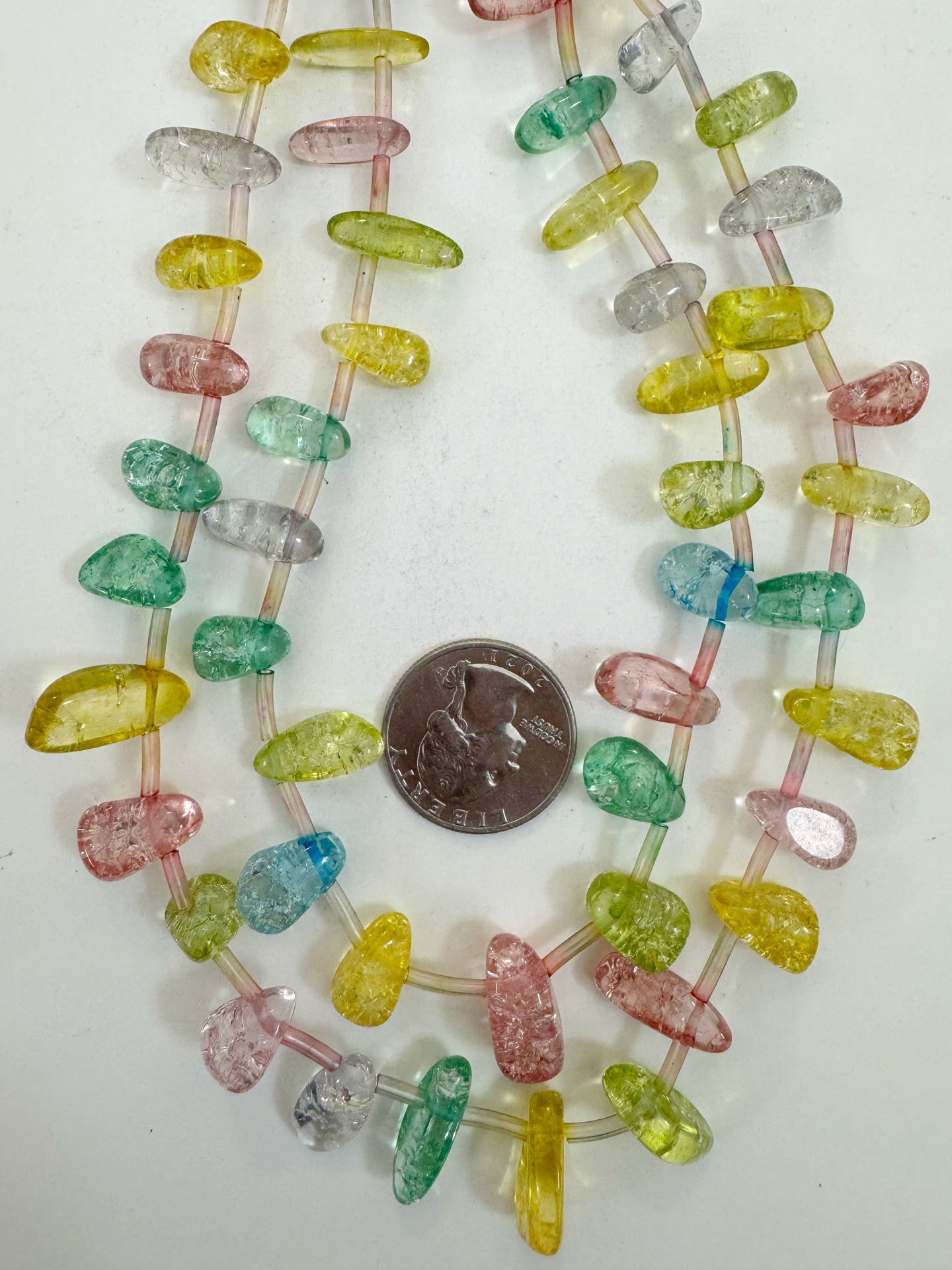 rainbow color enhanced crackle look quartz, 14-20mm tumbled pendants, 15