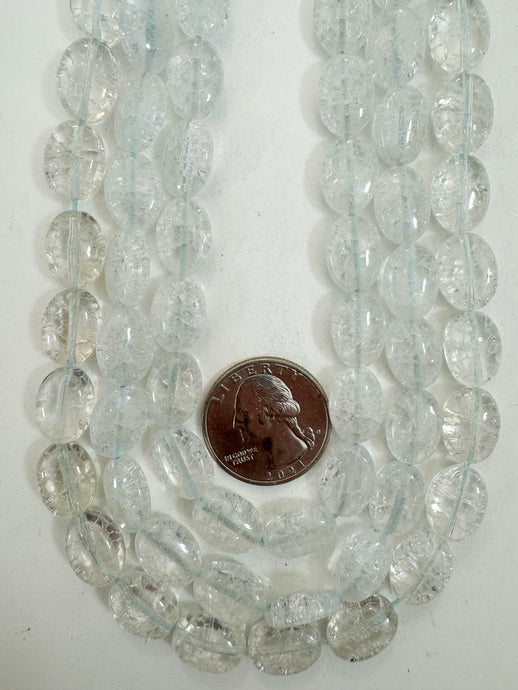 very light aqua blue color enhanced crackle look quartz, 14x10x6mm oval, 15