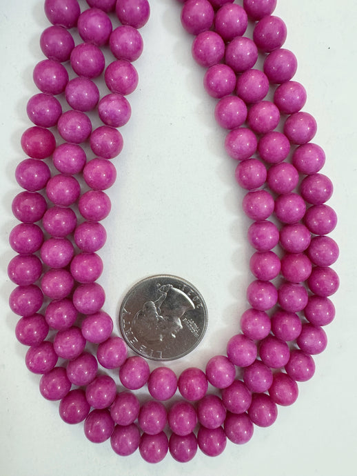 dark hot pink color enhanced quartz, 8mm round, 15