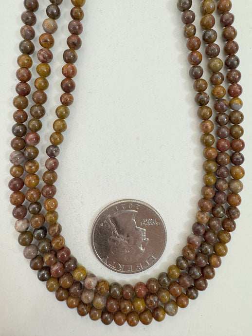 red wooden jasper, 4mm round, 15