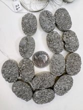 dark gray enhanced top side druzy quartz, 30x22mm oval, 8" strand, sold per strand