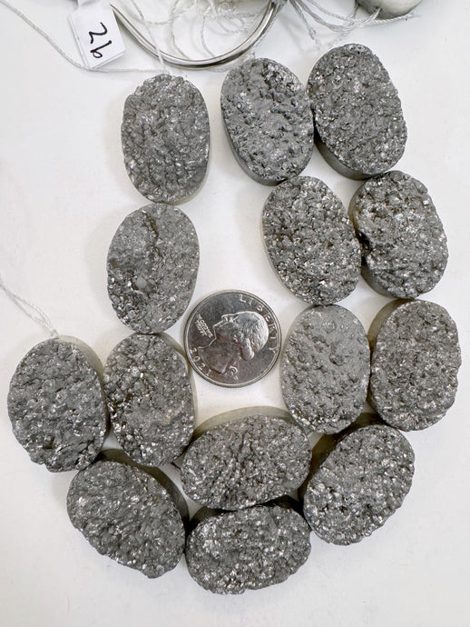 dark gray enhanced top side druzy quartz, 30x22mm oval, 8