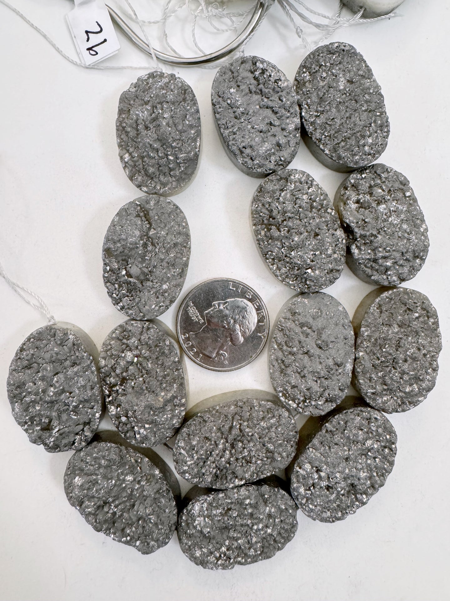 dark gray enhanced top side druzy quartz, 30x22mm oval, 8