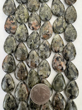 green peach black labradorite, 24x17x7mm pear teardrop, 15" strand,  SOLD PER STRAND