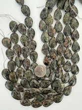 green peach black labradorite, 24x17x7mm pear teardrop, 15" strand,  SOLD PER STRAND