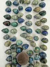 azurite malachite, 15x11x11mm pear teardrop pendant, 15" strand,  SOLD PER STRAND