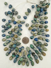 azurite malachite, 15x11x11mm pear teardrop pendant, 15" strand,  SOLD PER STRAND