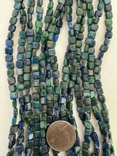 azurite malachite, 6x6x3mm square, 15" strand,  SOLD PER STRAND