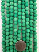 color enhanced lava rock: kelly green, 8mm round, 15" strand,  SOLD PER STRAND