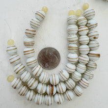 white copper, swirl motif, vintage stock glass, 11x10mm rondelle, 6" strand, SOLD PER STRAND