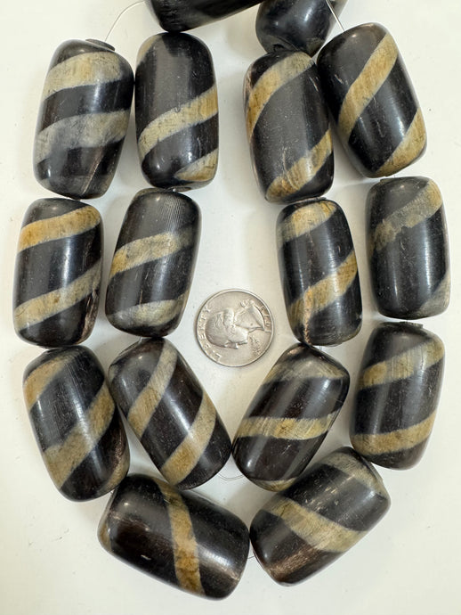 black off white golden horn, spiral  motif, 42x23mm tube, 15