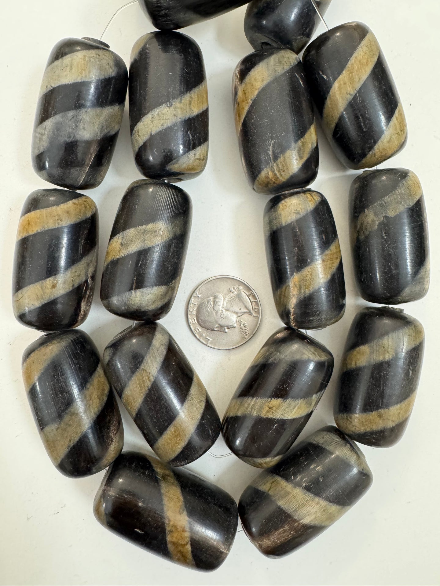 black off white golden horn, spiral  motif, 42x23mm tube, 15