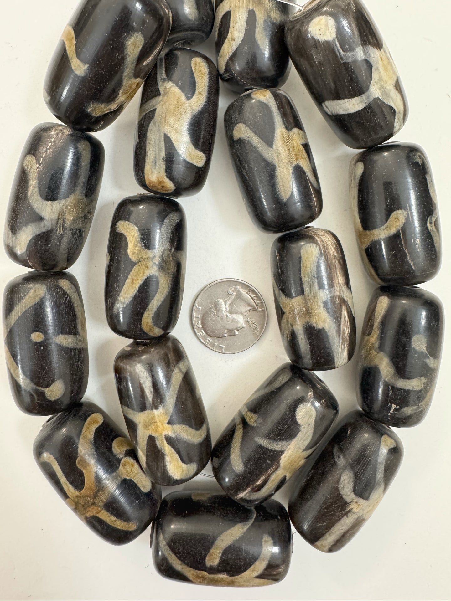 black off white golden horn, organic star motif, 42x23mm tube, 15