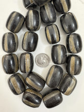 black off white golden horn, stripe motif, 32x24mm barrel tube, 15" strand, sold per strand
