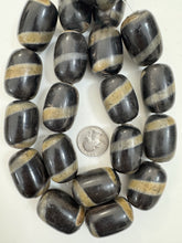 black off white golden horn, spiral motif, 32x24mm barrel tube, 15" strand, sold per strand