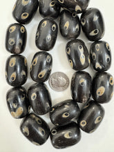 black off white golden horn, evil eye motif, 32x24mm barrel tube, 15" strand, sold per strand