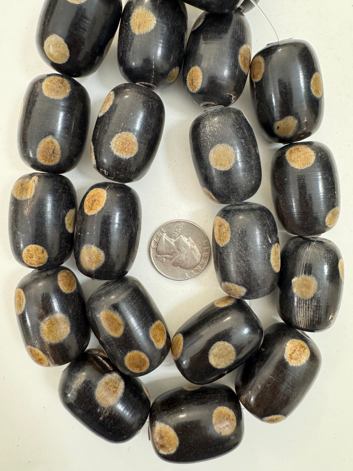 black off white golden horn, medium polka dot motif, 32x24mm barrel tube, 15