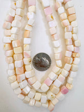 conch shell, 10mm cube mix, 15" strand, sold per strand, some off center drilled