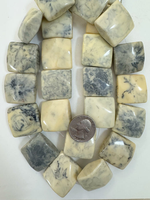pale off white yellow black swirl, vintage look resin, 28x28x15mm square, 15