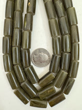 dark olive green, single color, vintage look resin, 19x11mm tube, 15" strand, sold per strand