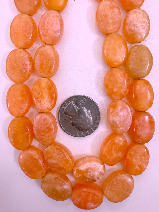 pearly bright orange, vintage look resin, 18x14x8mm oval, 15