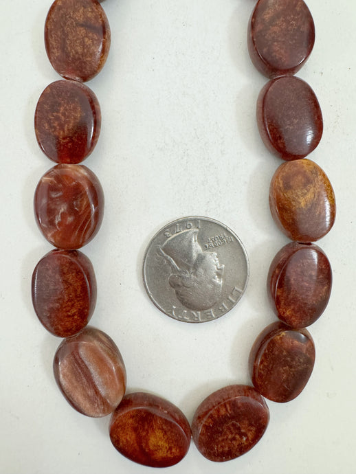 dark pearly red orange, vintage look resin, 18x15x7mm oval, 15