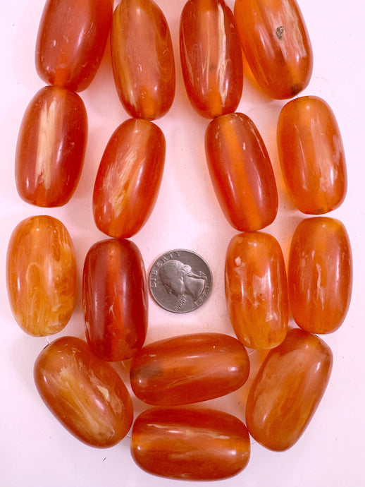 dark red orange amber white swirl, vintage look resin, 42x22mm tube, 15
