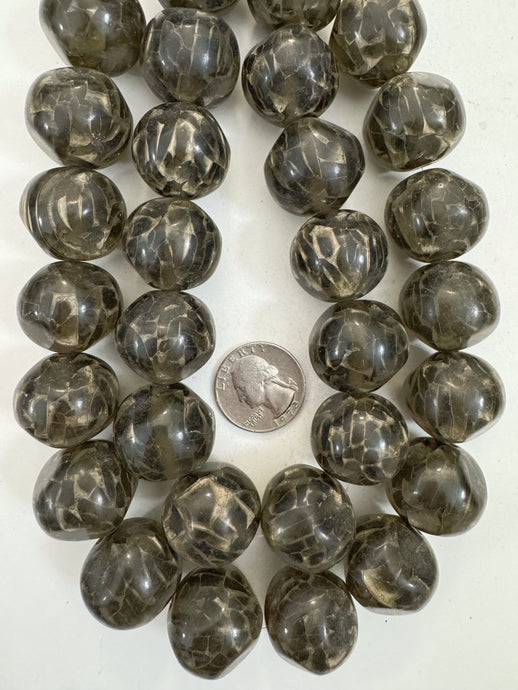 crackle dark olive green, vintage look resin, 24mm nugget round, 15