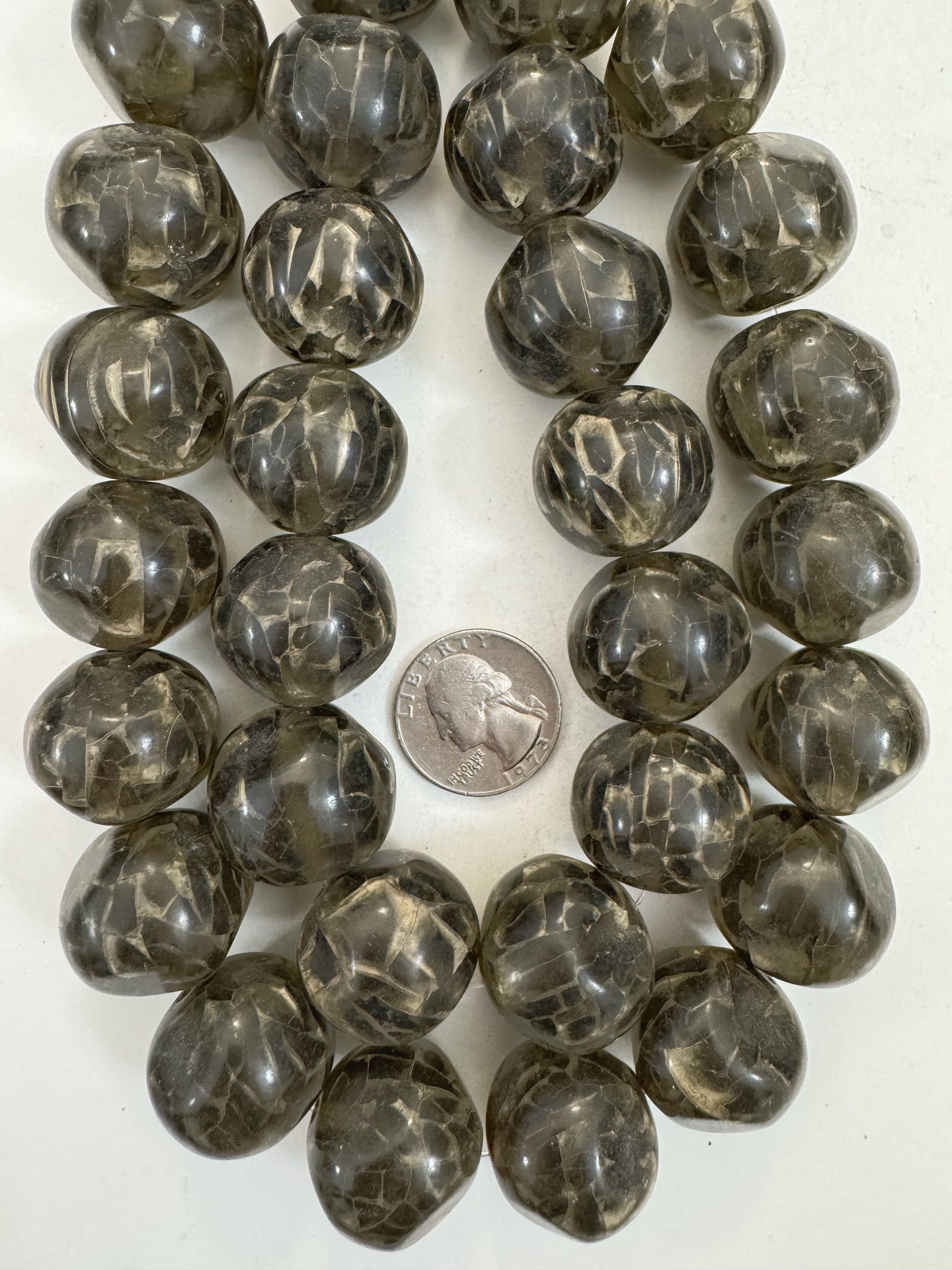 crackle dark olive green, vintage look resin, 24mm nugget round, 15