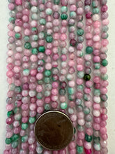 color enhanced quartz: dark pink blue green, 4mm faceted round, 15" strand,   SOLD PER STRAND