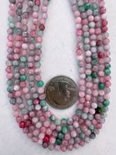 color enhanced quartz: dark pink blue green, 4mm faceted round, 15" strand,   SOLD PER STRAND