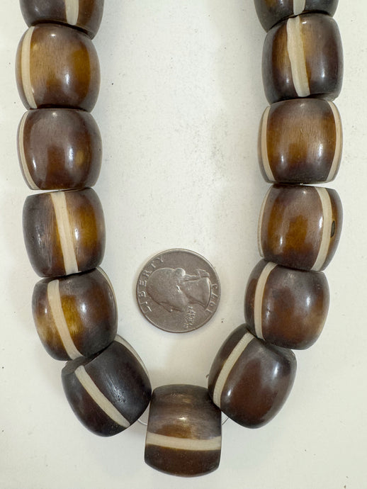 brown off white stripes, faux bone motif, vintage look resin, 21x20mm barrel, 15
