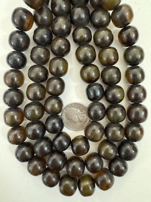 very dark olive green, single color, vintage look resin, 16mm nugget round, 15